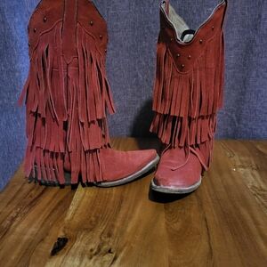 Fringed Scarlet Heeled Boots